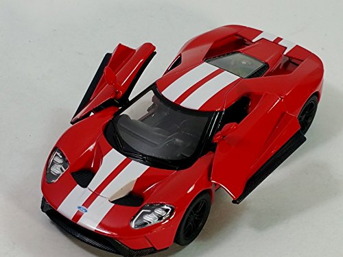 KiNSMART 2017 Ford GT 1:38 Scale Die-Cast Model – Red Race with Stripes, 5" Pull-Back Toy