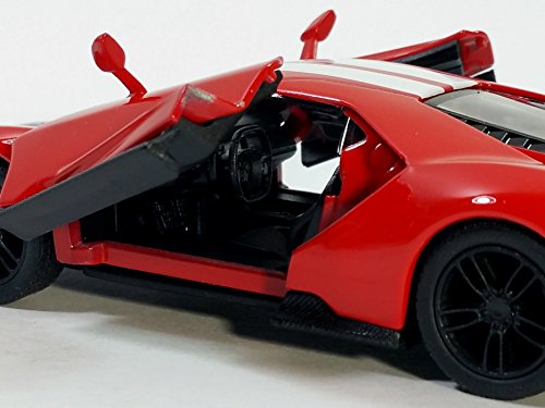 KiNSMART 2017 Ford GT 1:38 Scale Die-Cast Model – Red Race with Stripes, 5" Pull-Back Toy
