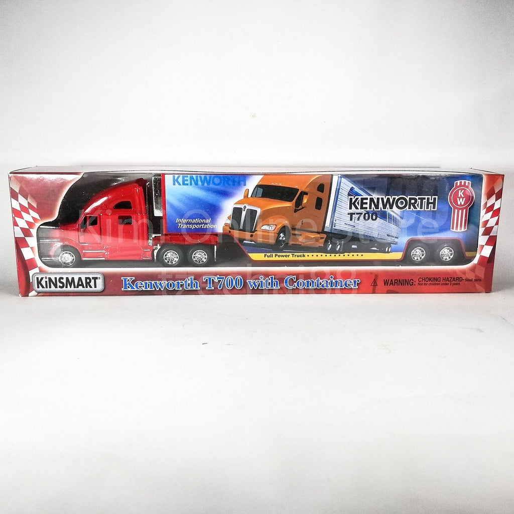 KiNSMART Kenworth T700 Container Truck – 1:68 Scale Die-Cast Metal Model with Pullback Action, Red Decals