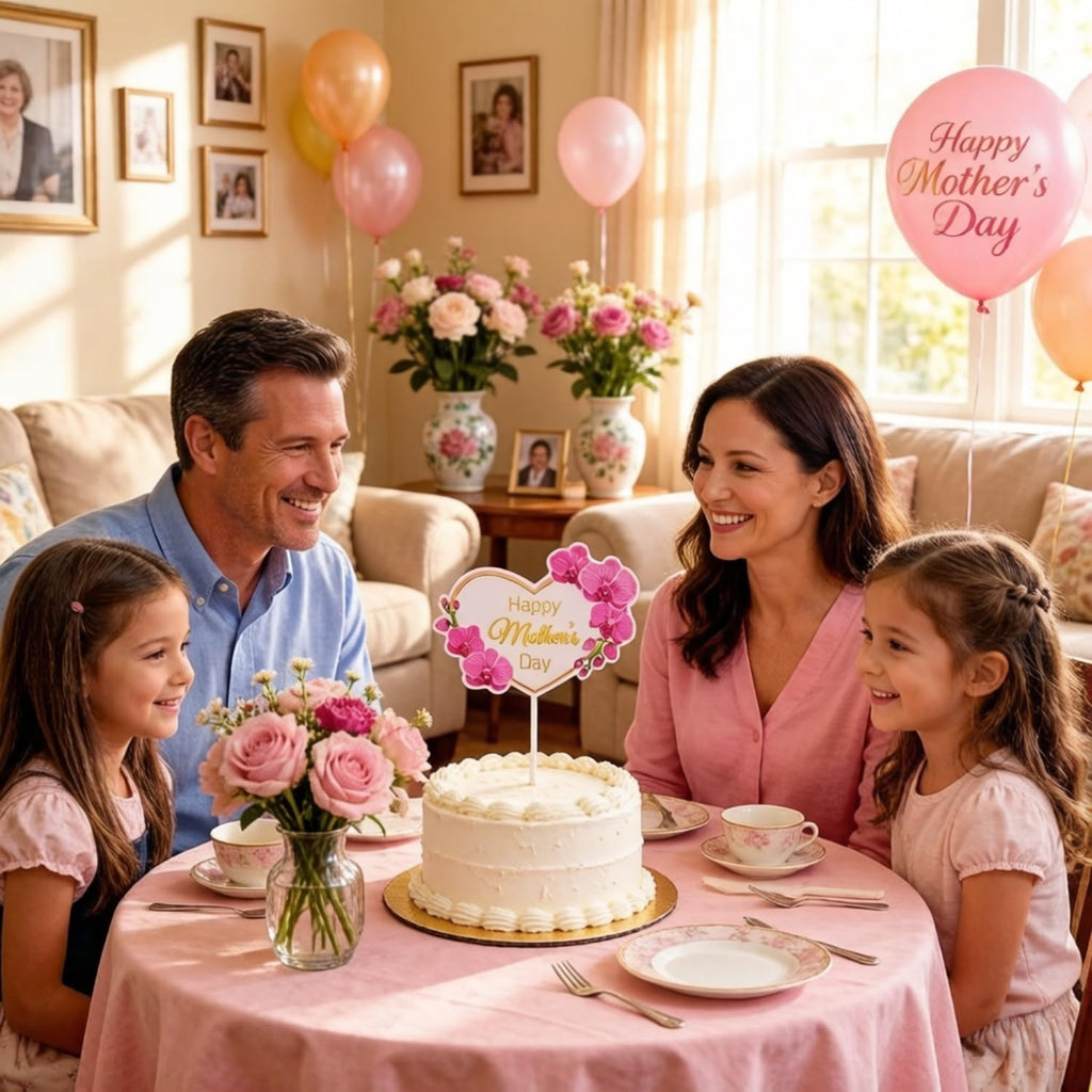 KIPETTO 24-Piece Mother's Day Cake Toppers - Floral Cupcake Picks with Happy Mother's Day Words, 3 Styles