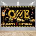 Kircirx 1st Birthday Banner for Boys – Excavator Dump Truck Theme, Black & Yellow, 72.8x43.3 Inch