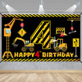 Kircirx 4th Birthday Banner for Boys – Excavator Dump Truck Theme, 72.8x43.3 Inch Polyester Party Decoration