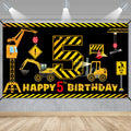 Kircirx 5th Birthday Banner for Boys – Excavator Dump Truck Theme, 72.8x43.3 inch Polyester