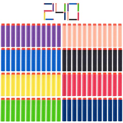 KISEER 240 Pack Colorful Foam Darts – Soft EVA Refill Ammo for Standard Blasters