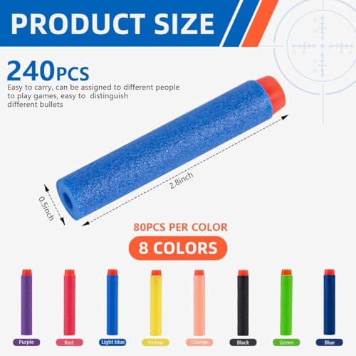 KISEER 240 Pack Colorful Foam Darts – Soft EVA Refill Ammo for Standard Blasters