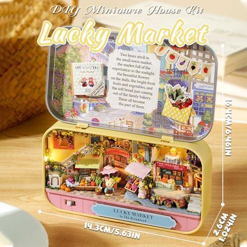 Kisoy Dollhouse Miniature Kit with Furniture – Handmade DIY Book Nook for Adults & Teens (Lucky Market)