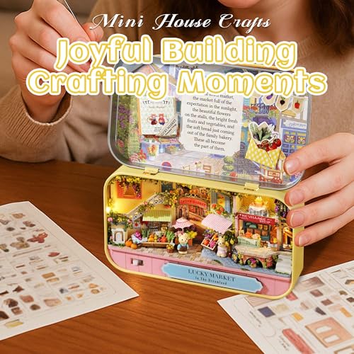 Kisoy Dollhouse Miniature Kit with Furniture – Handmade DIY Book Nook for Adults & Teens (Lucky Market)