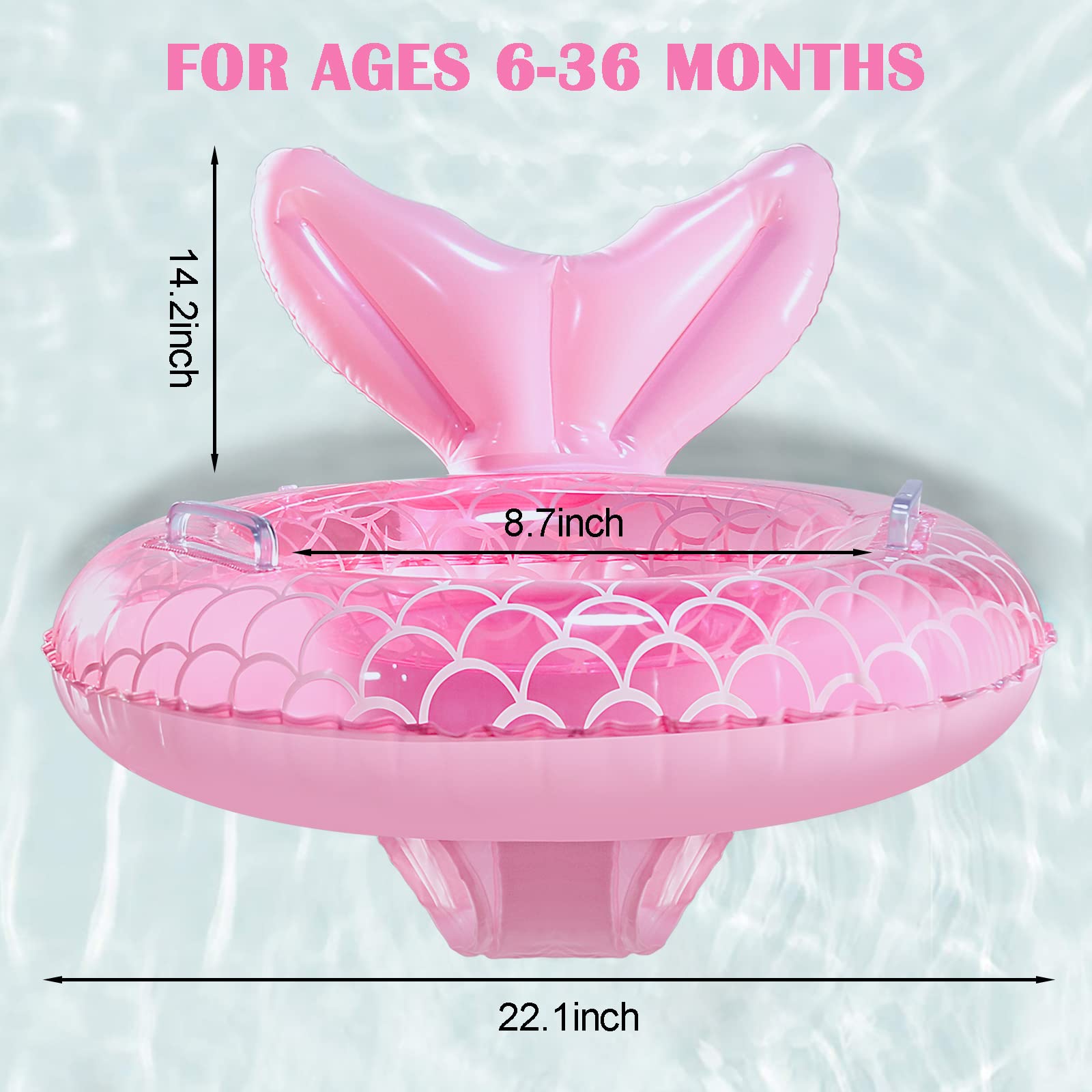 KISSHAKE Pink Mermaid Baby Float: Toddler Swim Trainer with Padded Seat & Handles for Ages 6-36 Months