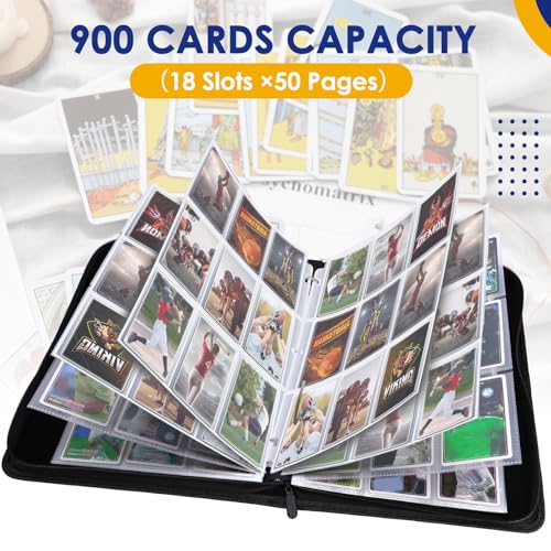 Kitoyz 900-Pocket Card Binder – Black PU Leather Album for Trading Cards, Sports Cards, and More