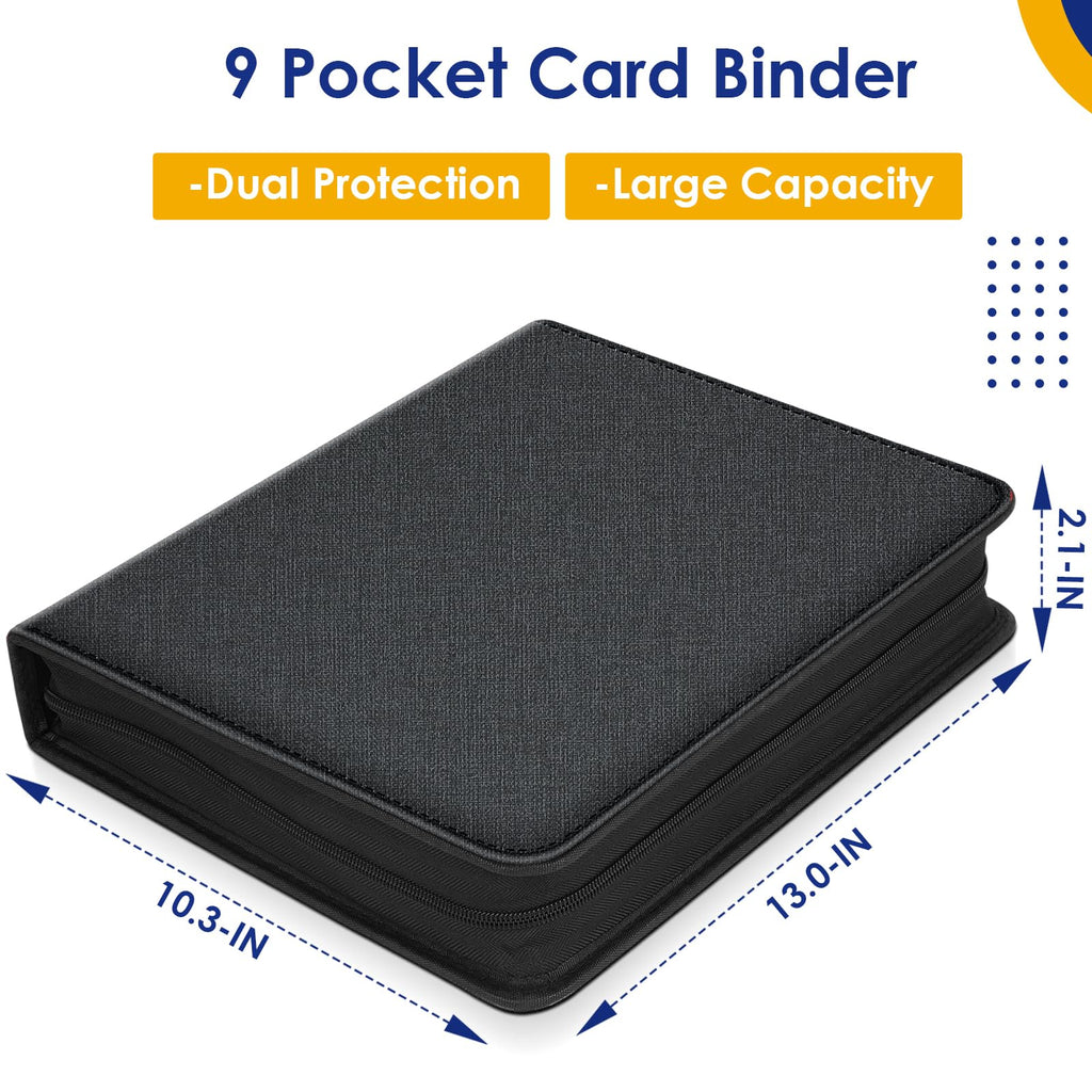 Kitoyz 900-Pocket Card Binder – Black PU Leather Album for Trading Cards, Sports Cards, and More