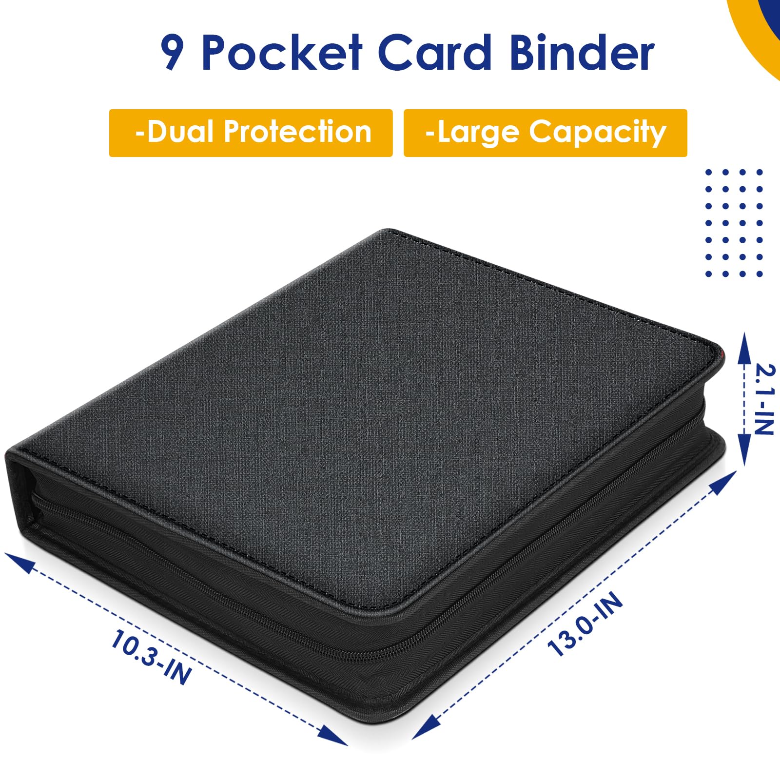 Kitoyz 900-Pocket Card Binder – Black PU Leather Album for Trading Cards, Sports Cards, and More