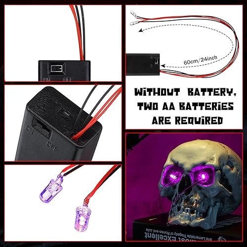 Kittmip 12-Pack Halloween LED Glowing Eyes for Masks - 6 Colors, 24-Inch Wires, Battery Operated