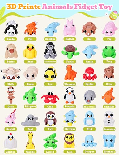 KittyCode 36PCS Mini 3D Printed Animal Figurines – Articulated Fidget Toys, Desk Pets for Stress Relief & Classroom Rewards