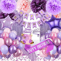Kiyiusan Purple Birthday Decorations Set – 65-Piece Party Kit with Balloons, Banner, Pom Poms, Crown & More for Women and Girls