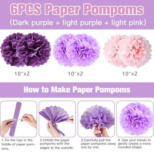 Kiyiusan Purple Birthday Decorations Set – 65-Piece Party Kit with Balloons, Banner, Pom Poms, Crown & More for Women and Girls
