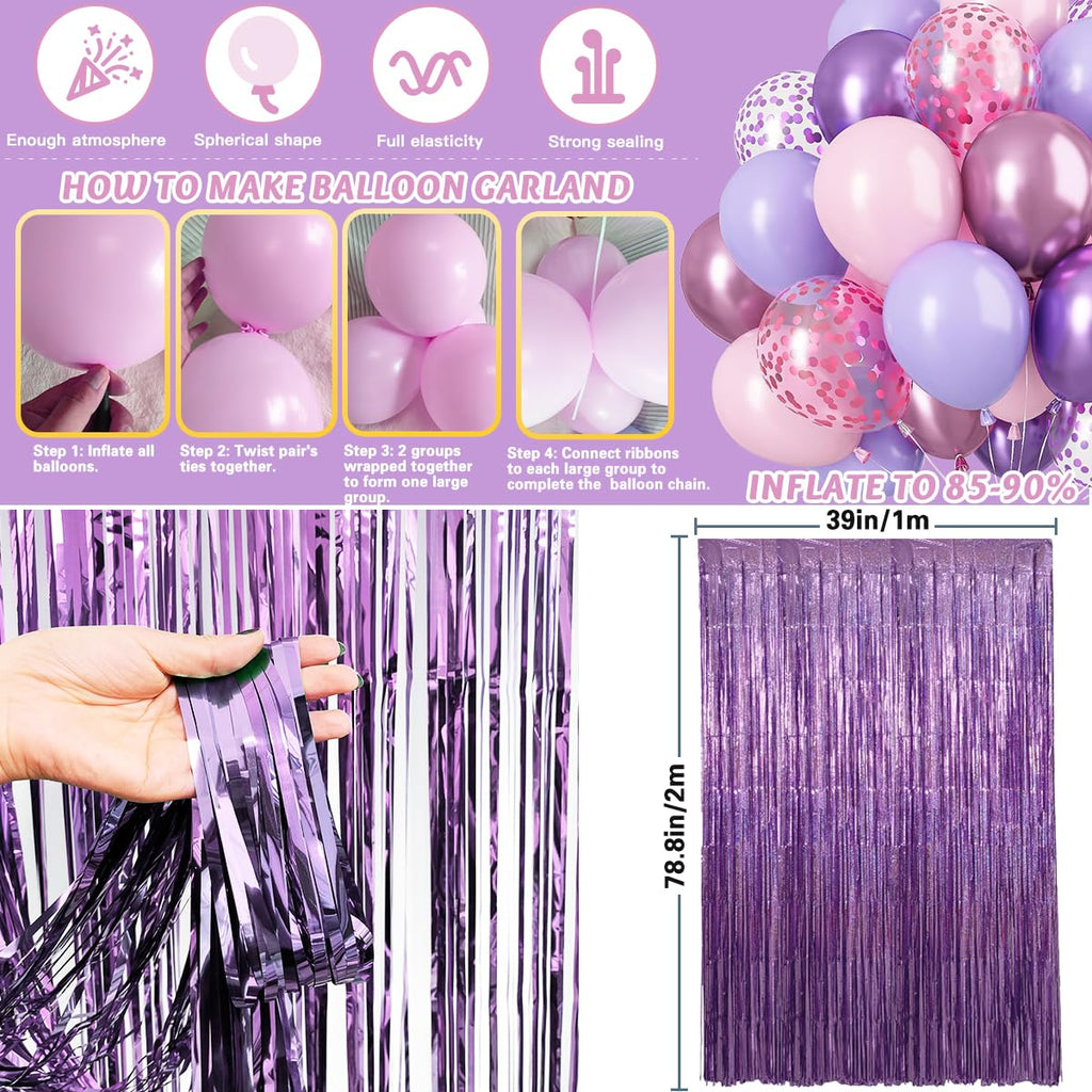 Kiyiusan Purple Birthday Decorations Set – 65-Piece Party Kit with Balloons, Banner, Pom Poms, Crown & More for Women and Girls