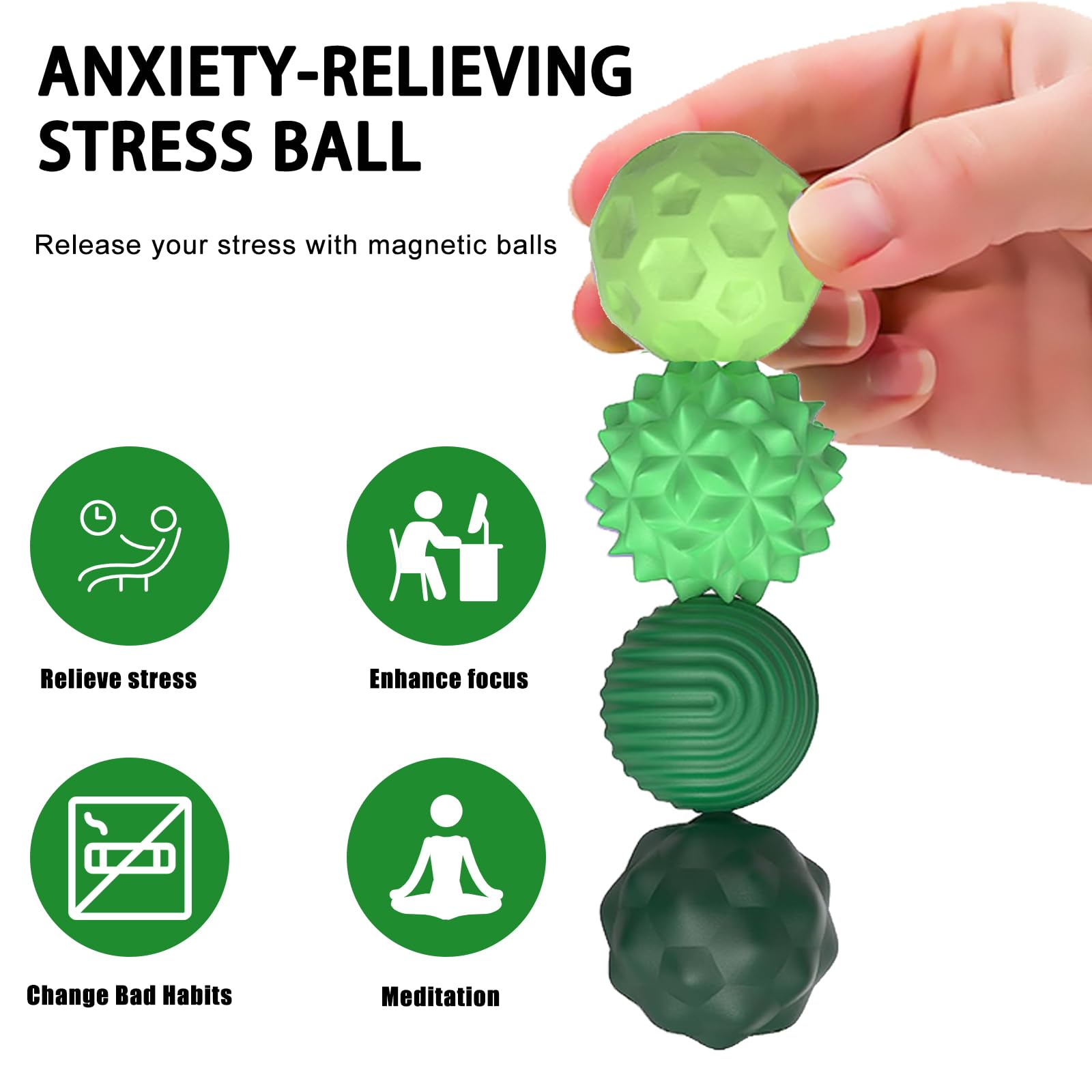 Kizcmvre 8-Pack Silicone Magnetic Fidget Balls – Silent Desk Toy for Stress and Anxiety Relief (Green)