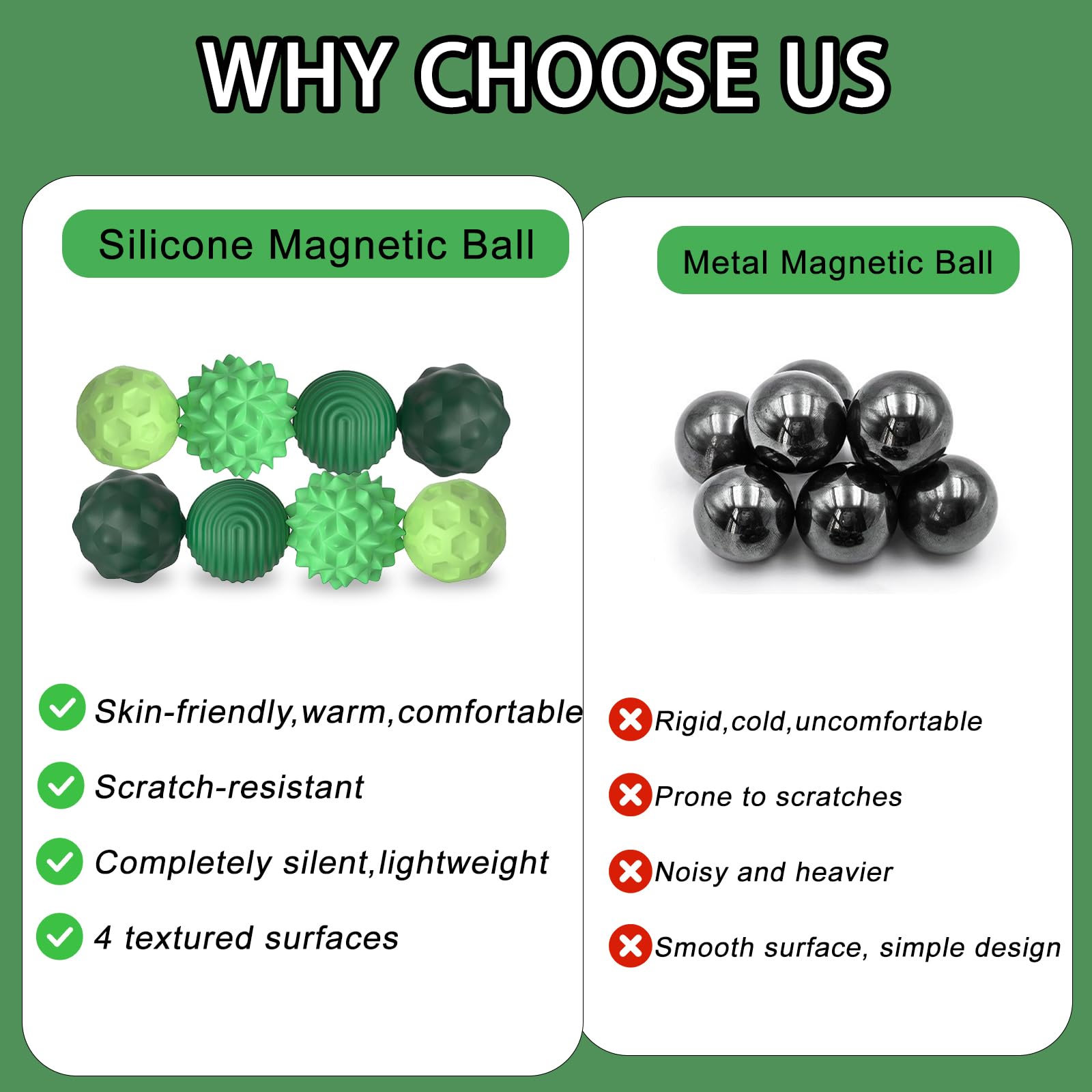 Kizcmvre 8-Pack Silicone Magnetic Fidget Balls – Silent Desk Toy for Stress and Anxiety Relief (Green)