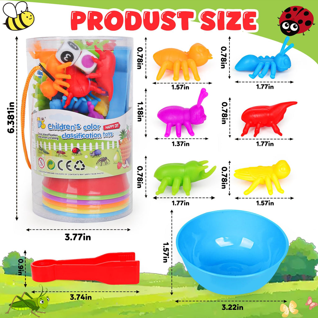 Kizh Counting Insects Matching Toy with Sorting Bowls and Dice – Montessori Preschool Learning Activity for Fine Motor Skills, Ages 3-5