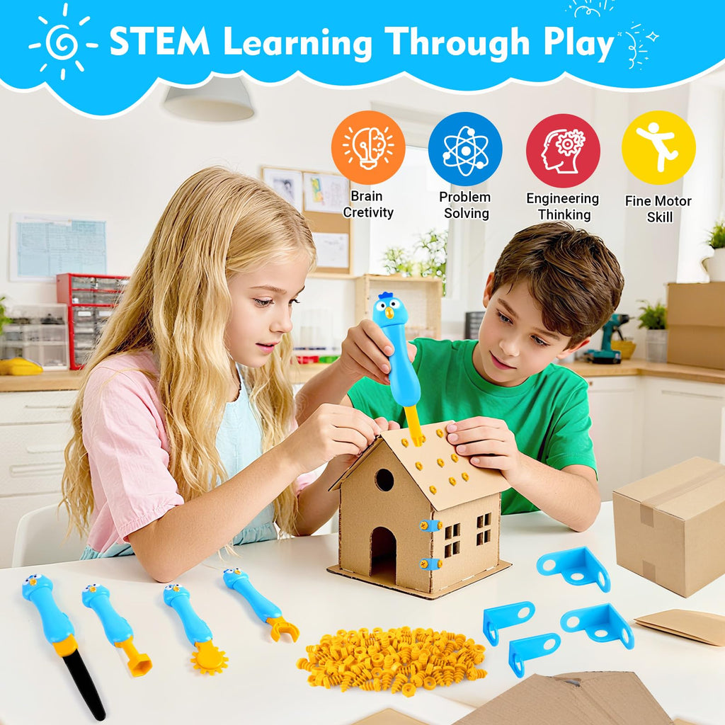 Kizmore 122-Piece Cardboard Construction Tool Set for Kids – Reusable Safe Tools, STEM Building Toys for Boys Girls Ages 5+