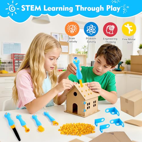 Kizmore 122-Piece Cardboard Construction Tool Set for Kids – Reusable Safe Tools, STEM Building Toys for Boys Girls Ages 5+