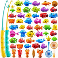 KIZONLY Magnet Fishing Game for Kids Ages 3-8 – 51 Fish, 2 Poles, 2 Nets – Bath & Pool Toy
