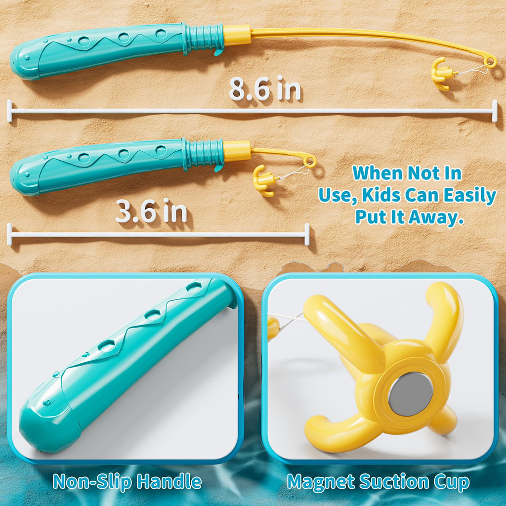 KIZONLY Magnet Fishing Game for Kids Ages 3-8 – 51 Fish, 2 Poles, 2 Nets – Bath & Pool Toy