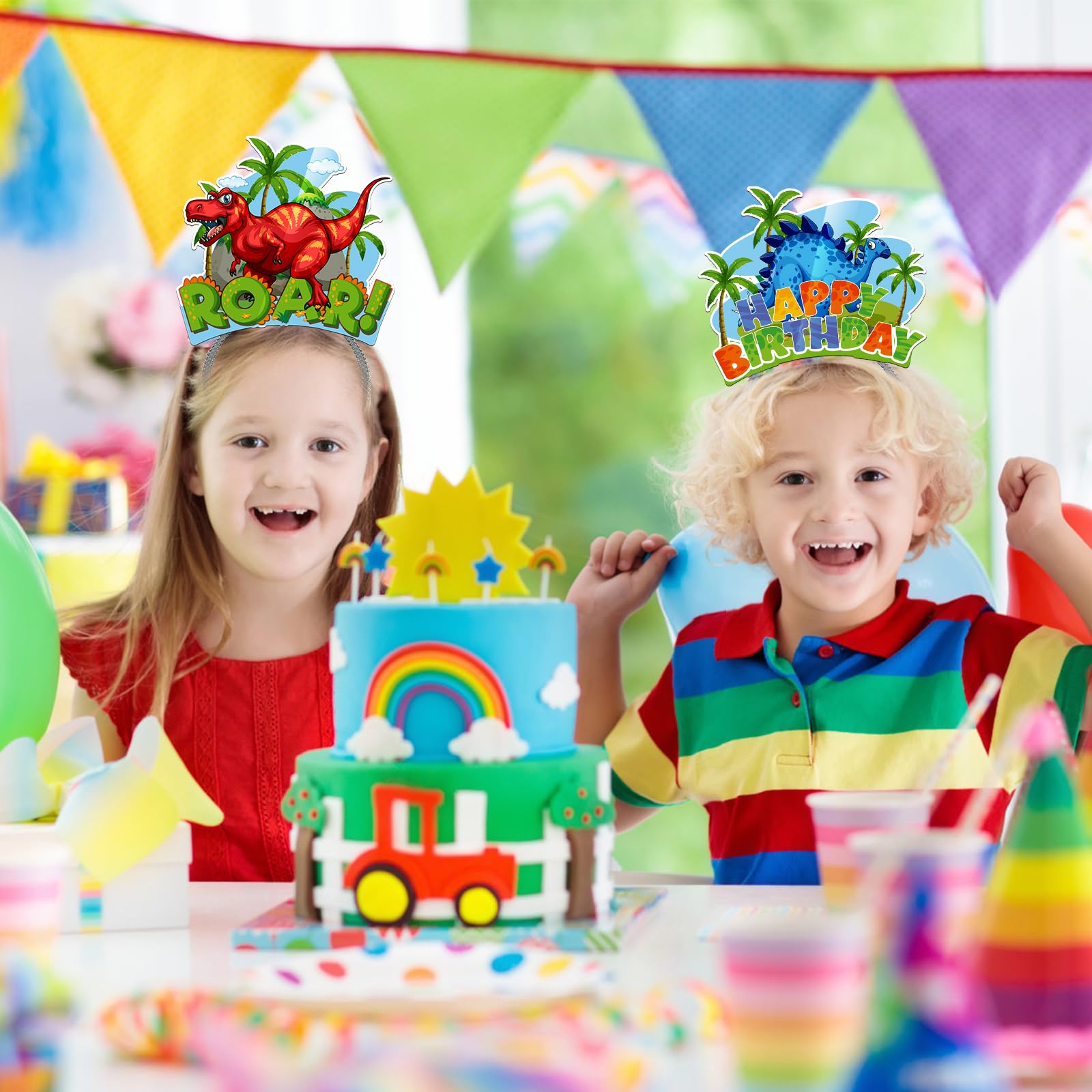 KKBES Happy Birthday Headbands for Kids and Adults – 12 Pack, 3 Patterns, Stretchable Paper Party Headwear