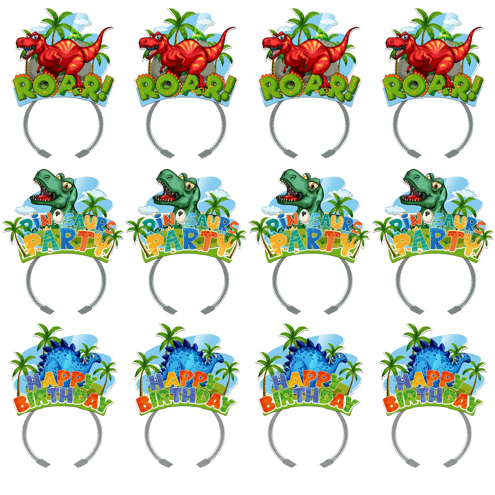 KKBES Happy Birthday Headbands for Kids and Adults – 12 Pack, 3 Patterns, Stretchable Paper Party Headwear