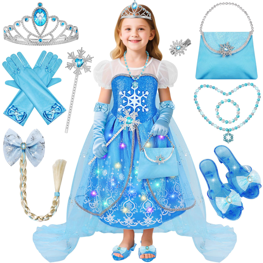 KKONES Light-Up Princess Dress Set with Cape and Accessories for Girls Ages 3-8