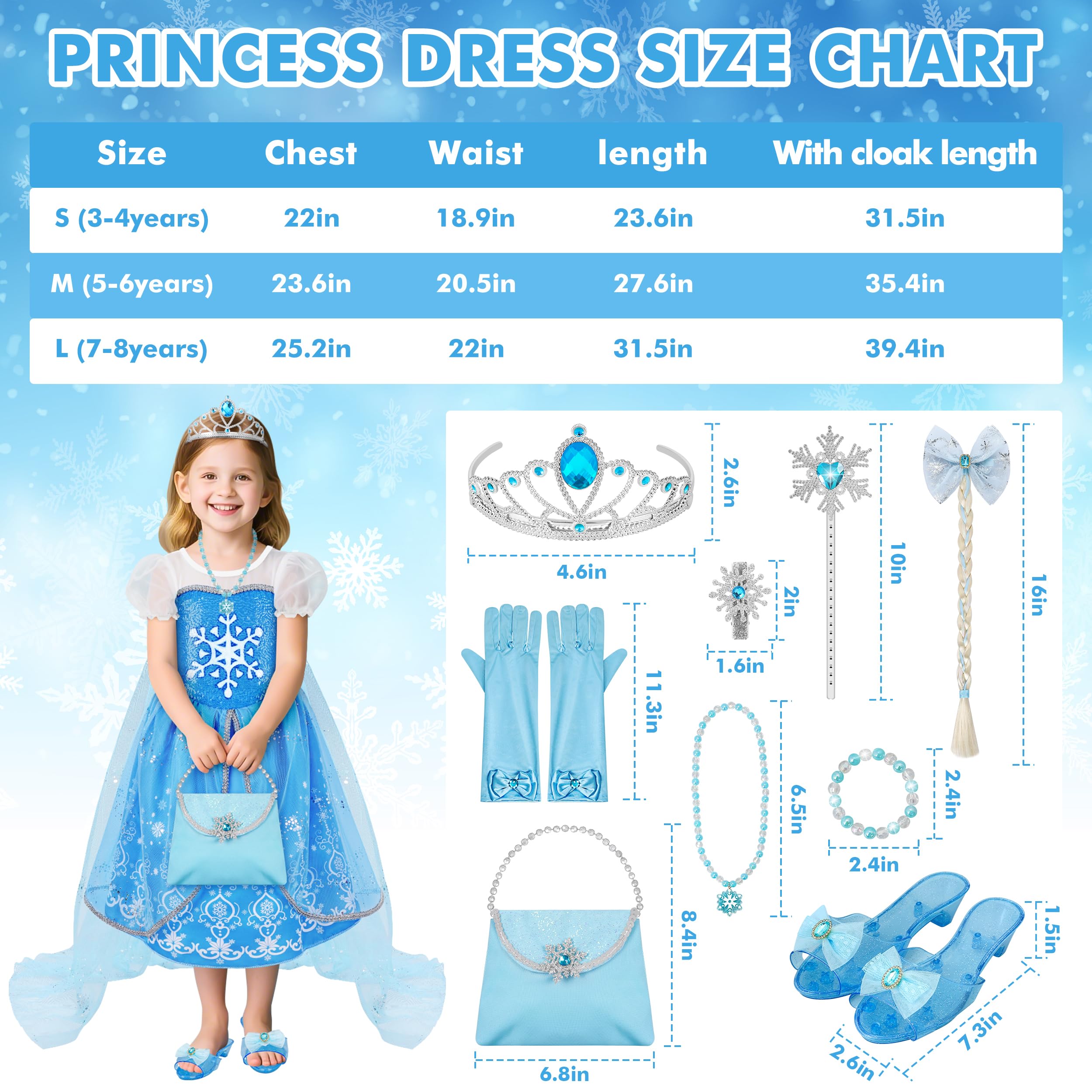 KKONES Light-Up Princess Dress Set with Cape and Accessories for Girls Ages 3-8