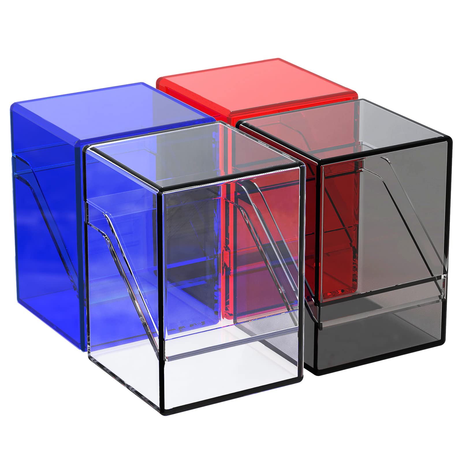 KKU 4-Pack Acrylic Trading Card Deck Cases – Holds 400+ Sleeved Cards (Black, White, Blue, Red)