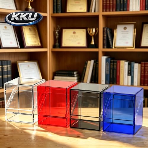 KKU 4-Pack Acrylic Trading Card Deck Cases – Holds 400+ Sleeved Cards (Black, White, Blue, Red)