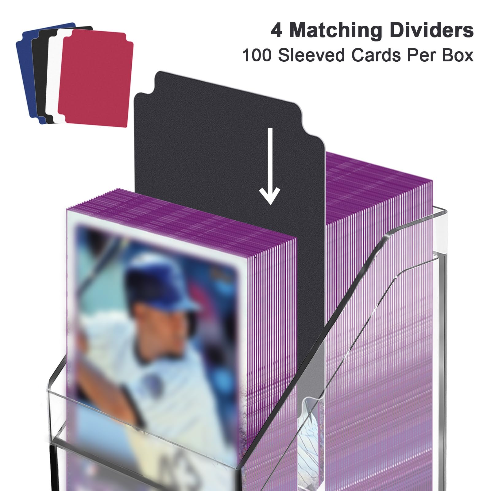 KKU 4-Pack Acrylic Trading Card Deck Cases – Holds 400+ Sleeved Cards (Black, White, Blue, Red)