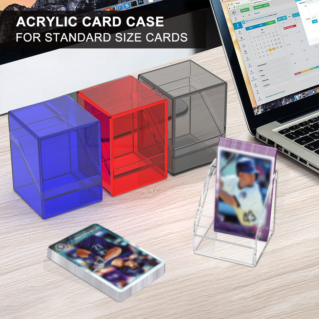 KKU 4-Pack Acrylic Trading Card Deck Cases – Holds 400+ Sleeved Cards (Black, White, Blue, Red)