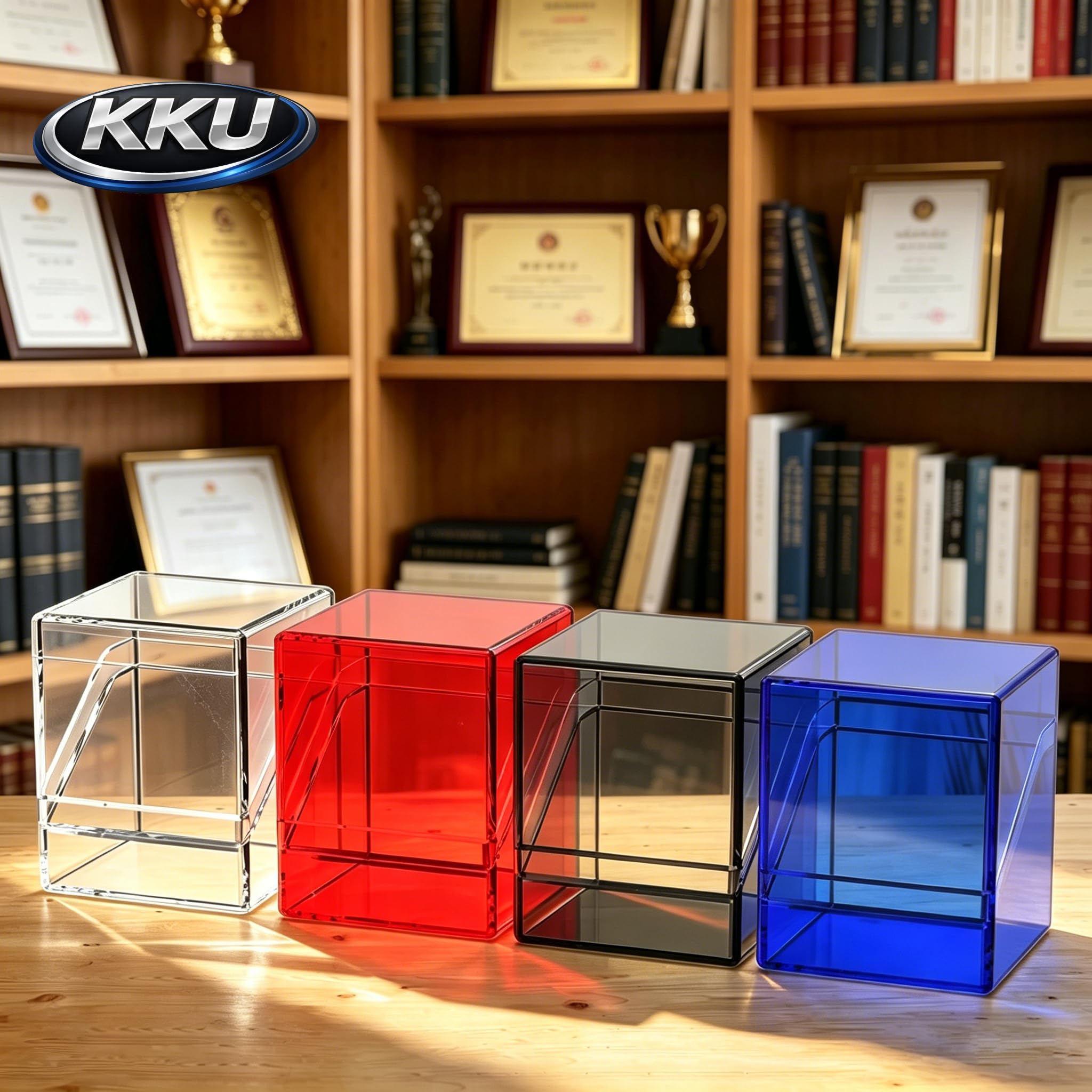KKU 4-Pack Acrylic Trading Card Deck Cases – Holds 400+ Sleeved Cards (Black, White, Blue, Red)
