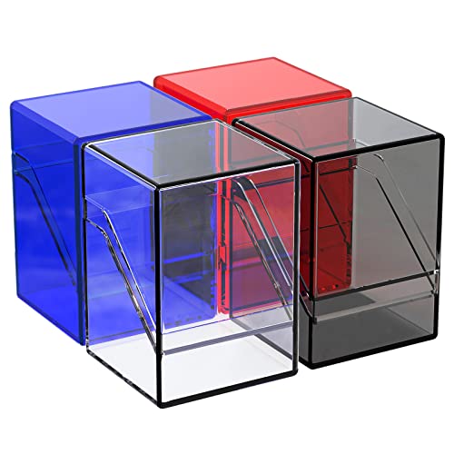 KKU 4-Pack Acrylic Trading Card Deck Cases – Holds 400+ Sleeved Cards (Black, White, Blue, Red)