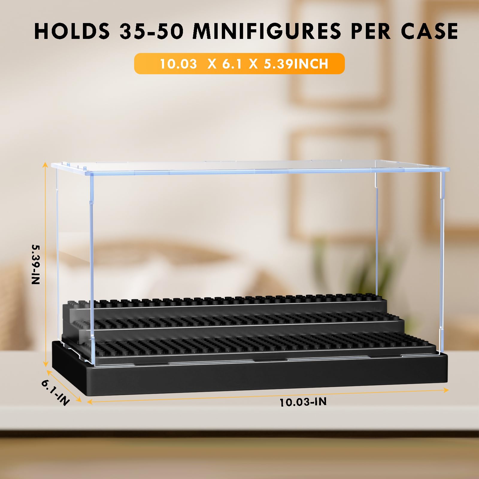 KKU Acrylic Minifigure Display Case with 3 Movable Steps – Holds Up to 35 Figures, Clear Storage Box for Action Figures and Building Blocks