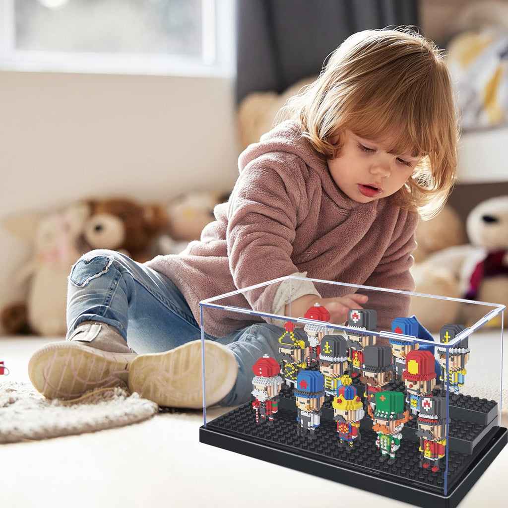 KKU Acrylic Minifigure Display Case with 3 Movable Steps – Holds Up to 35 Figures, Clear Storage Box for Action Figures and Building Blocks
