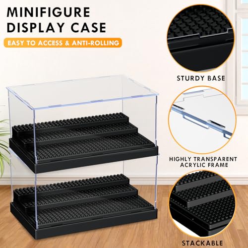 KKU Acrylic Minifigure Display Case with 3 Movable Steps – Holds Up to 35 Figures, Clear Storage Box for Action Figures and Building Blocks