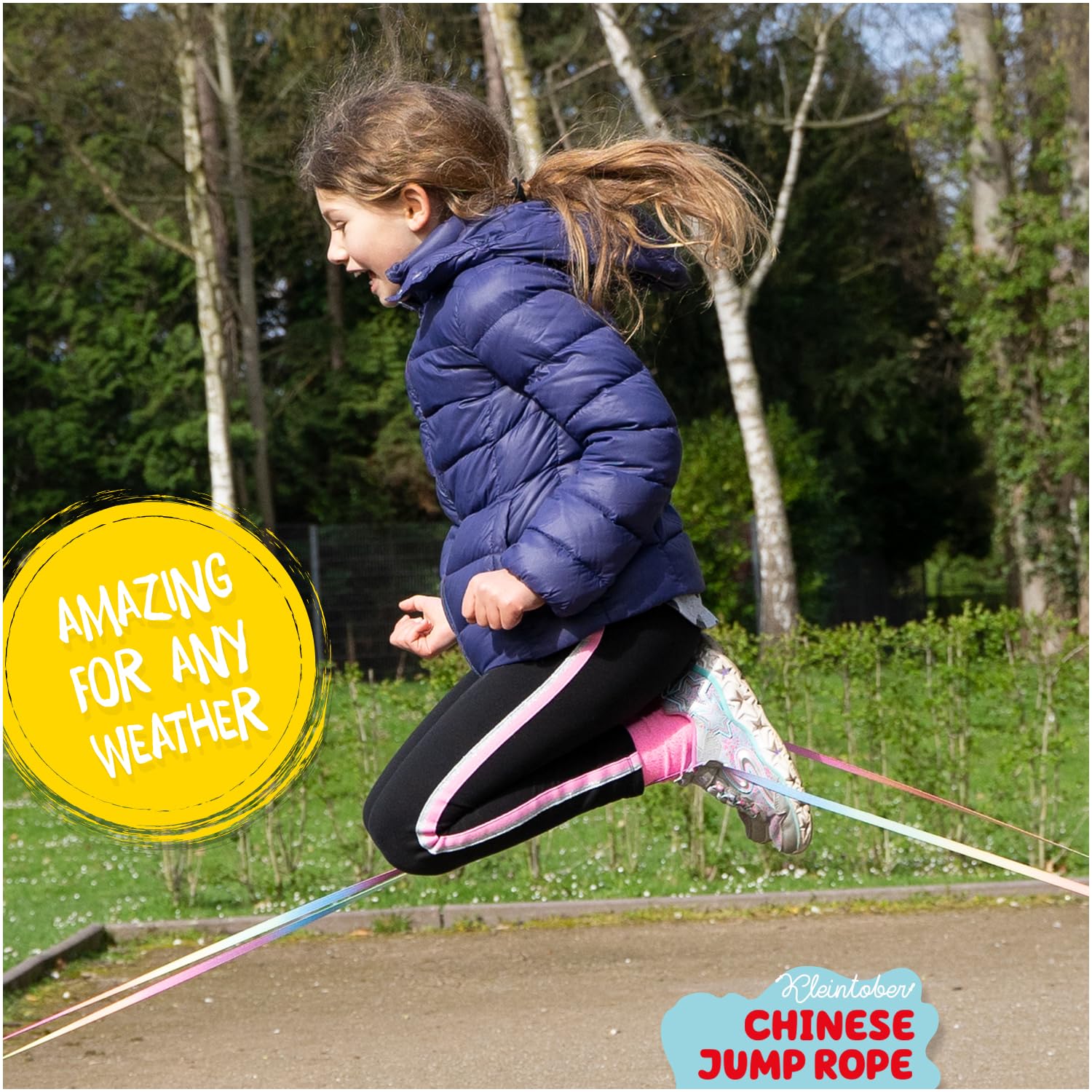 Kleintober Chinese Jump Rope – Elastic Polyester-Latex Rubber Twist for Kids (157.5")