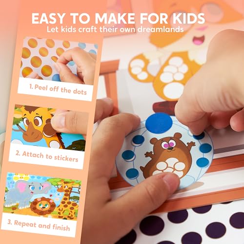 Klever Kits Dot Art Kit for Kids - 12 Animal Pictures with Over 1470 Stickers, No Mess Craft Activity, Travel Toy Gift for Ages 3-7