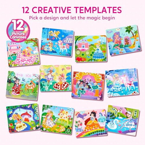 Klever Kits Princess Dot Art Kit – 12 Scenes, Over 1,180 Stickers, Mess-Free Craft for Toddlers 3-7