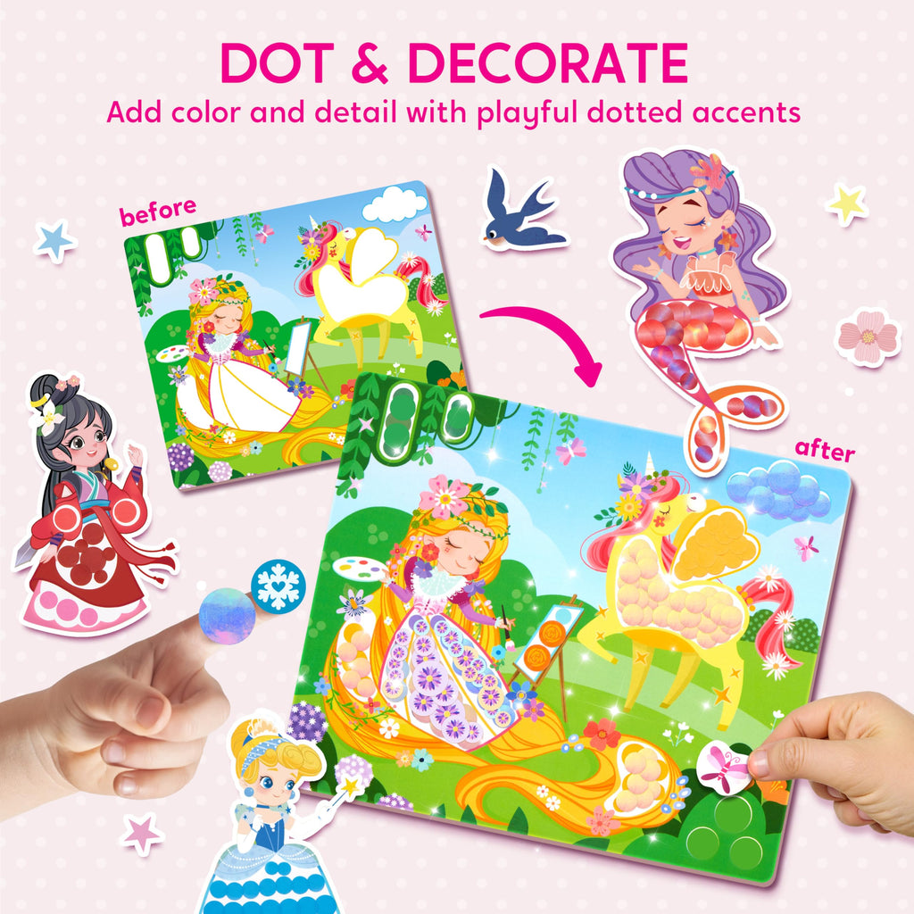 Klever Kits Princess Dot Art Kit – 12 Scenes, Over 1,180 Stickers, Mess-Free Craft for Toddlers 3-7