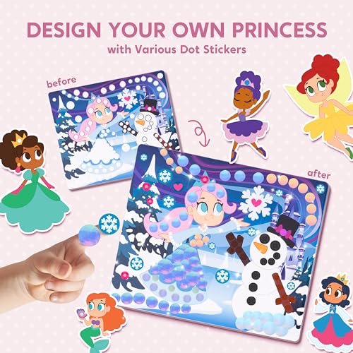 Klever Kits Unicorn & Princess Dot Art Kit - 12 No-Mess Sticker Pictures for Toddlers 3-7