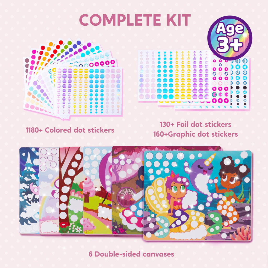 Klever Kits Unicorn & Princess Dot Art Kit - 12 No-Mess Sticker Pictures for Toddlers 3-7