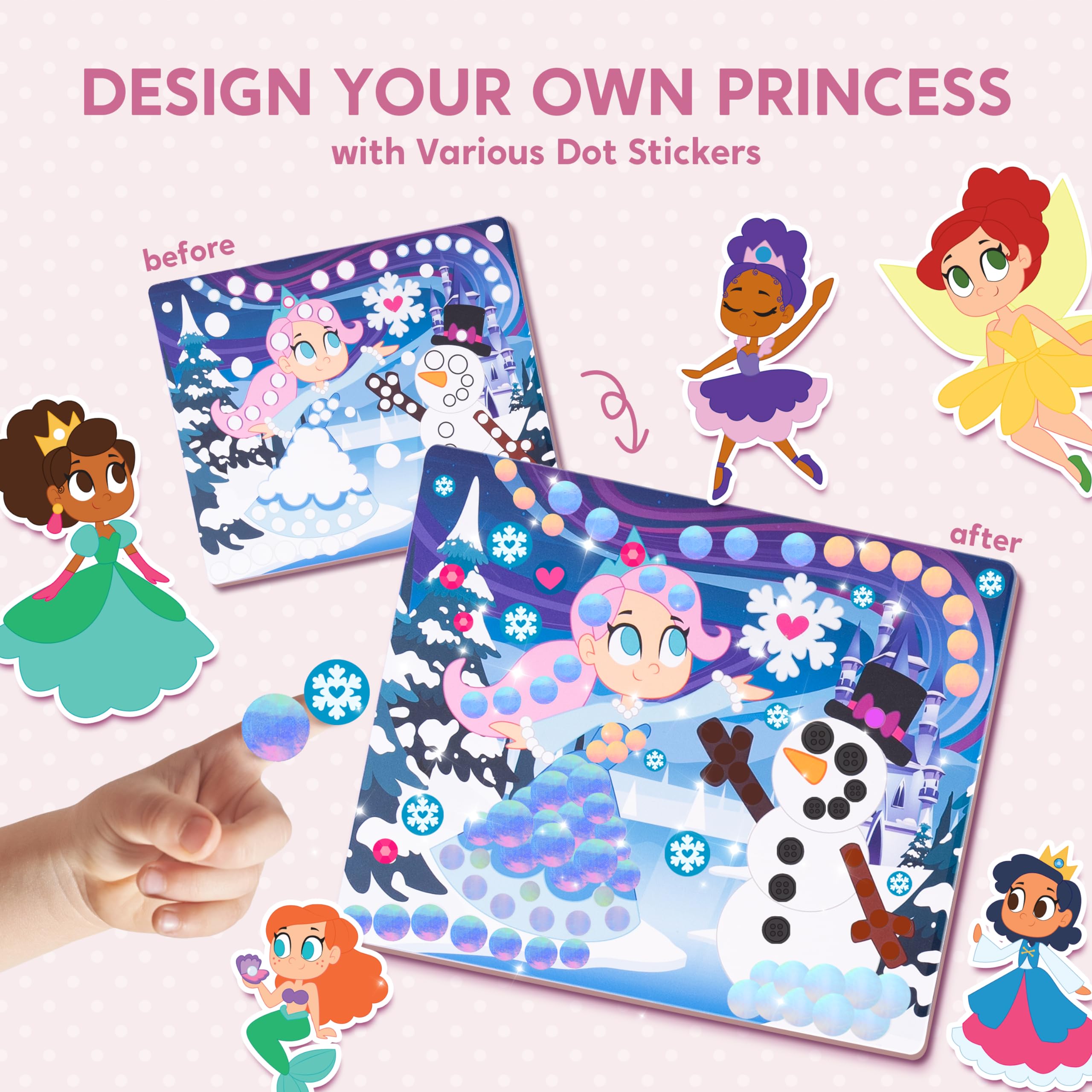 Klever Kits Unicorn & Princess Dot Art Kit - 12 No-Mess Sticker Pictures for Toddlers 3-7