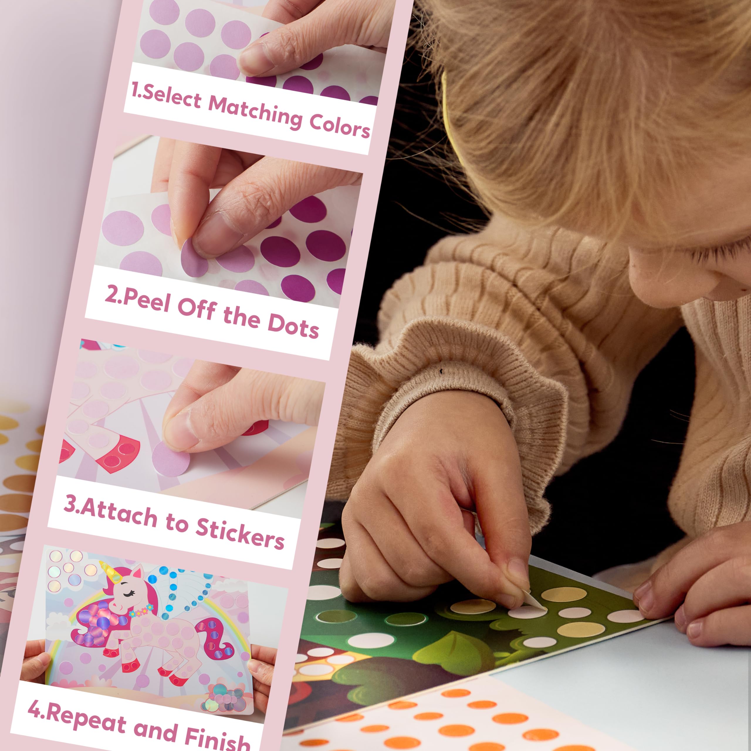 Klever Kits Unicorn & Princess Dot Art Kit - 12 No-Mess Sticker Pictures for Toddlers 3-7