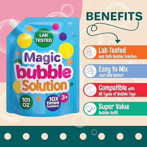 Klevly 101 oz Iridescent Bubble Solution Refill – Non-Toxic Concentrated Add-Water Formula