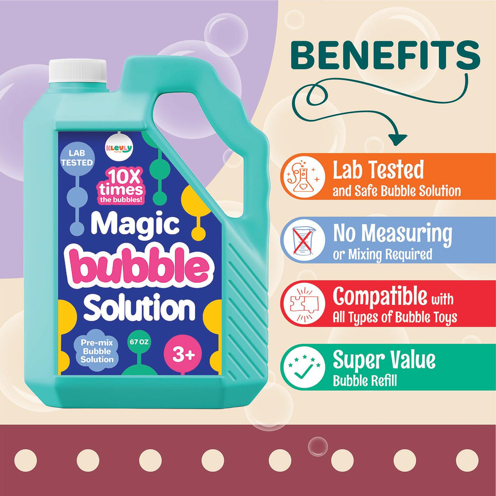 Klevly 33 OZ Iridescent Bubble Solution Refill – Pre-Mixed, Non-Toxic, Works with All Bubble Toys